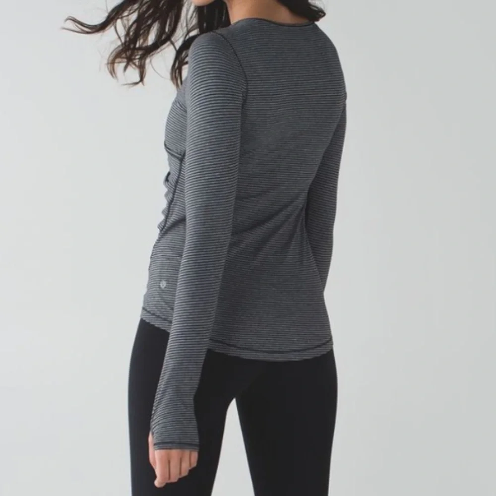 Lululemon Sunset Salutation Long Sleeve - Mini Pop Stripe Heathered Slate Black